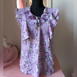 Floral Ruffle Sleeve Top - Purple